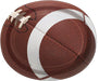 Two brown footballs with white laces and white stripe bands displayed side by side on white background.