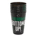 Stack of six black disposable cups with green and white text reading "Touchdown Bottoms Up" and white star designs.