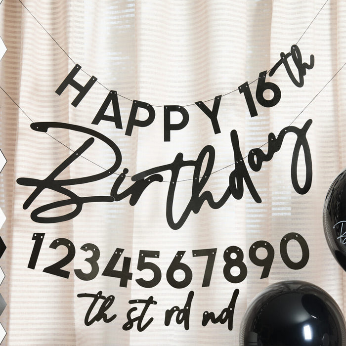 Black Happy Birthday Customizable Card Banner Set | 2ct