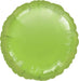 Lime green round mylar balloon with a shiny metallic finish and crimped scalloped edges.