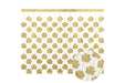 Decorative gold paw print mobile with a wooden base on a white background