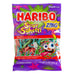 Haribo Sour S'ghetti Gummi Candy: novelty gummy candies shaped like little foods. Sold in a 5 oz clear plastic peg bag that hangs from a printed header card, with the candy visible inside.