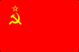 Red flag with yellow hammer, sickle, and star symbol in the upper left corner.