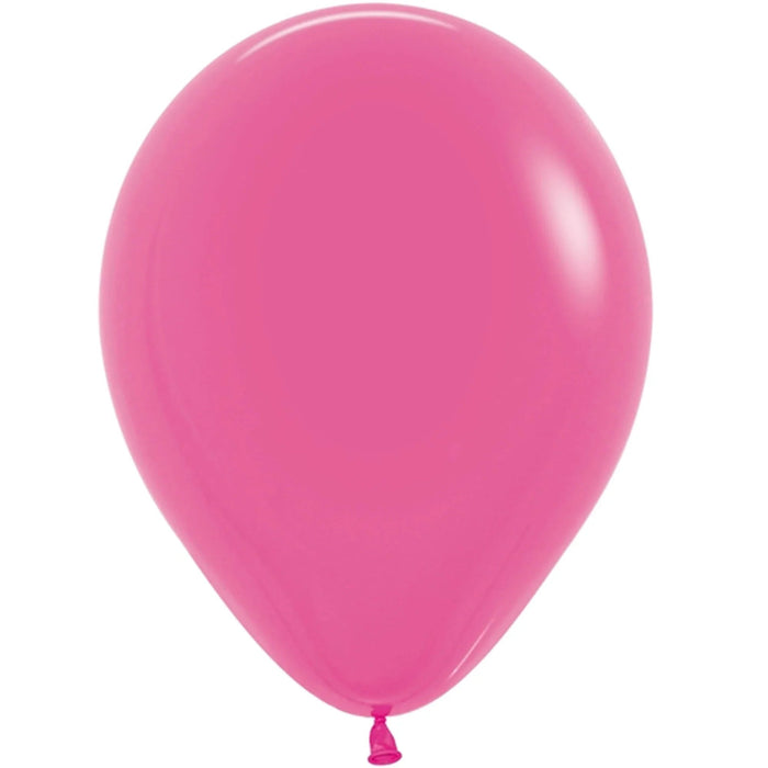 Single bright fuchsia pink latex balloon with a tied knot at the base, displayed against a white background.