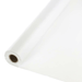 White plastic table cover roll displayed rolled up showing the cardboard tube center and the translucent white material extending diagonally across the image.