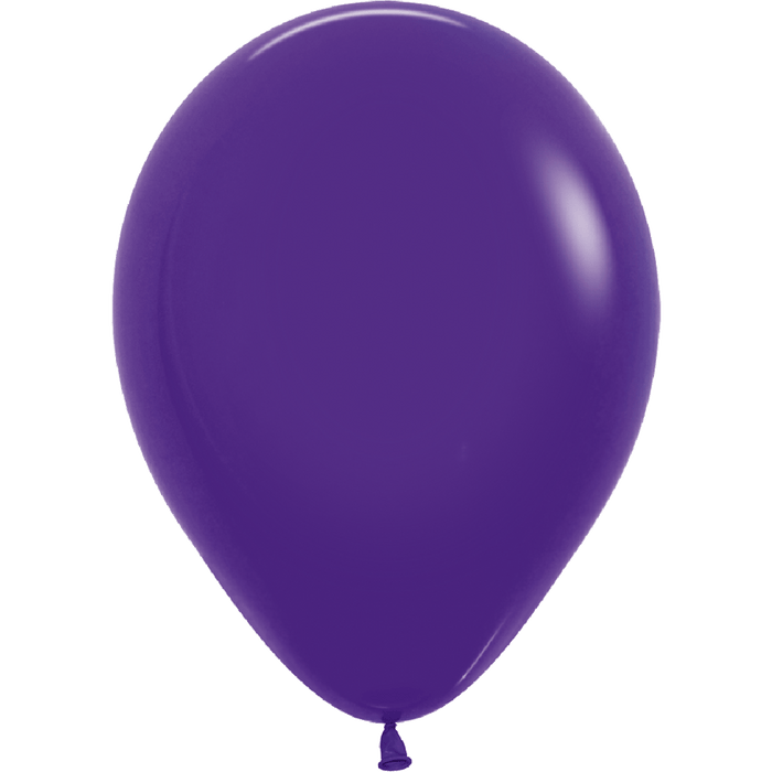 Single violet latex balloon with a glossy finish and tied neck, displayed against a white background.