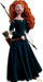 Animated character with voluminous curly orange-red hair wearing a dark teal medieval dress with a brown belt, holding a bow and arrows across her body.