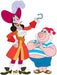 Cardboard standup figures of two cartoon pirates: a tall character with a magenta tricorn hat, red coat with gold trim, and hook hand, standing next to a shorter, rounder character wearing a striped blue and white shirt and red stocking cap.