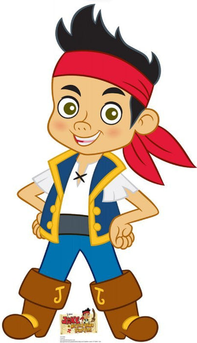 Cartoon boy character with spiky black hair, red bandana, blue and gold jacket, and brown boots standing with hands on hips in a confident pose.