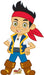 Cartoon boy character with spiky black hair, red bandana, blue and gold jacket, and brown boots standing with hands on hips in a confident pose.