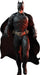 Batman figure in black armor suit with red chest emblems and cape, standing in frontal pose against white background.