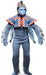 Blue-gray winged monkey costume standup featuring blue face makeup, red and white patterned chest plate, furry arms and legs, and black hair spikes.