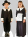 Two cardboard standups of children dressed in black and white pilgrim costumes with white collars and cuffs, one boy wearing a black hat on the left and one girl with long brown hair on the right.