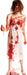 Life-size cardboard cutout of a woman in a blood-stained white dress holding a knife, designed as a horror-themed decoration.