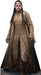 Tall cardboard standup figure wearing a long brown and gold brocade robe with a flowing dark cloak, ornate headpiece, and long dark hair against a white background.