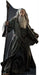 Lifesize cardboard standup of a wizard character with long white beard wearing gray and green robes, holding a wooden staff with carved head.