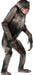 Life-size cardboard standup cutout of a chimpanzee with dark fur, standing upright with arms at sides and displaying a wide grin against a white background.