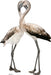 Two lifesize cardboard flamingo cutouts with intertwined necks forming a heart shape, featuring white bodies with brown and black wing details and gray legs.