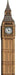 Tall cardboard standup cutout of Big Ben clock tower featuring tan stone texture, ornate architectural details, and a white clock face with black hands.