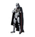 Chrome and white armored stormtrooper figure with black cape and red stripe, holding a blaster rifle in a standing pose against a white background.