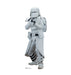 White armored stormtrooper figure wearing a long quilted coat and holding a blaster rifle, standing against a white background.