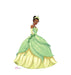 Animated character in a green and yellow ball gown with off-shoulder design, yellow gloves, and an elaborate skirt made of large petal-like folds, wearing a yellow flower crown and smiling.
