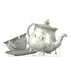 Cream-colored decorative teapot and teacup cardboard standup featuring ornate gold detailing and facial features, depicting characters from Beauty and the Beast.
