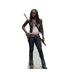 Life-size cardboard standup depicting a woman with long braided hair wearing a sleeveless beige top, black studded belt, black pants, and black boots while holding a katana sword across her body.