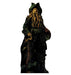 Lifesize cardboard standup figure of a weathered pirate captain with long golden tentacle-like beard, wearing a black tricorn hat and tattered dark coat with green moss-like texture and rust-colored patches.