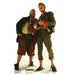 Two life-size cardboard cutout figures dressed as pirates in tattered costumes with green jackets, standing together against a white background.