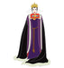 Evil queen character in purple gown with black cape trimmed in white fur, gold crown, and holding a red ornamental mirror, depicted as a full-size cardboard standup figure.