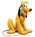 Golden yellow cartoon dog character with long black ears, large expressive eyes, pink tongue, and green collar standing upright with black tail.