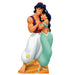 Cardboard standup cutout featuring Aladdin in a purple vest and white pants embracing Jasmine in a turquoise outfit, both smiling with a golden base.