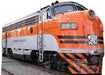Orange and silver streamlined diesel locomotive numbered 918-D with black striping and "VISTA PACIFIC" lettering on its side.
