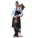 Man in traditional Scottish tartan kilt and white shirt playing bagpipes, wearing a dark blue cap, displayed as a full-size cardboard standup cutout.