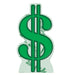 Green dollar sign symbol with transparent window cutouts revealing US currency inside, designed as a life-size cardboard standup decoration.