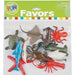 Assorted plastic ocean animal figurines in a clear package including a sea turtle, manta ray, shark, octopus, fish, and crustaceans in various colors displayed on a green "More Fun for Less Favors" branded packaging.