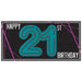 Finally 21 horizontal birthday banner with black background, teal number 21, and purple accent streaks.