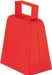 Bright red metal cowbell with a sturdy handle loop on top, shown against a white background.