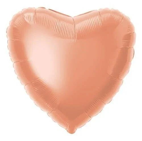 Rose gold heart-shaped foil balloon with a shiny metallic finish and reflective highlight on the upper left surface.