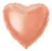 Rose gold heart-shaped foil balloon with a shiny metallic finish and reflective highlight on the upper left surface.