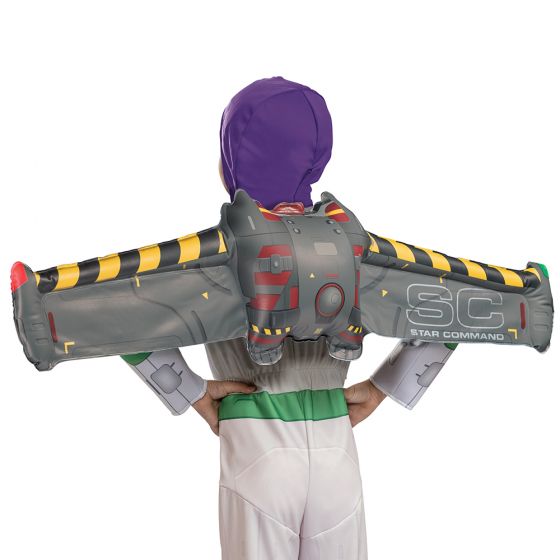 A child wearing a Childs Space Ranger Inflatable Jetpack.