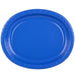 Cobalt blue oval paper platter with decorative ridged rim, displayed flat against white background.