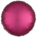 Deep magenta round mylar balloon with a satin finish and scalloped edges throughout.