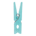 Blue mini clothespin with silver metal spring detail on a white background.