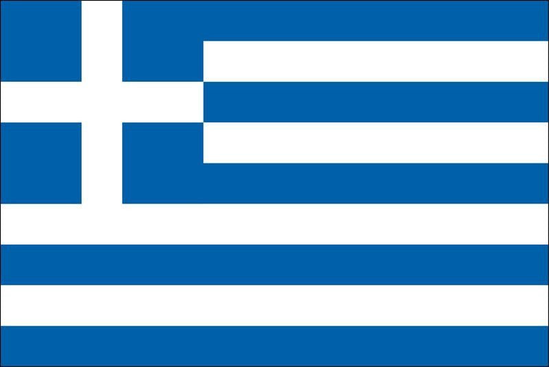 Greek flag featuring a blue cross on white background with nine alternating blue and white horizontal stripes.