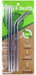 Set of four stainless steel straws in black with curved and straight designs, displayed on green and brown eco-friendly packaging with size guides for different cup capacities.