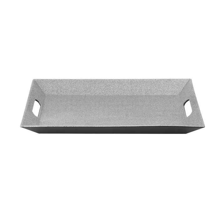 Product photo of Glitter Rectangle Plastic Tray 15¾" - Silver — a Portofino party product shown on a plain background.