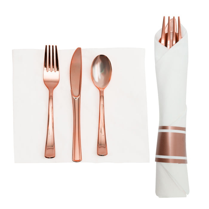 Product photo of Pre-Rolled Napkin and Plastic Cutlery - Rose Gold — a Portofino party product shown on a plain background.
