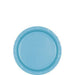 Light blue disposable paper plate with a ridged rim, shown as a single item against a white background.